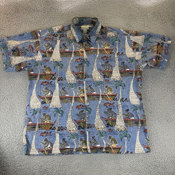Hawaiian Surfer Theme Button Up Shirt‎ Avi By Kahala Size Xl 100% Cotton - Picture 1 of 11